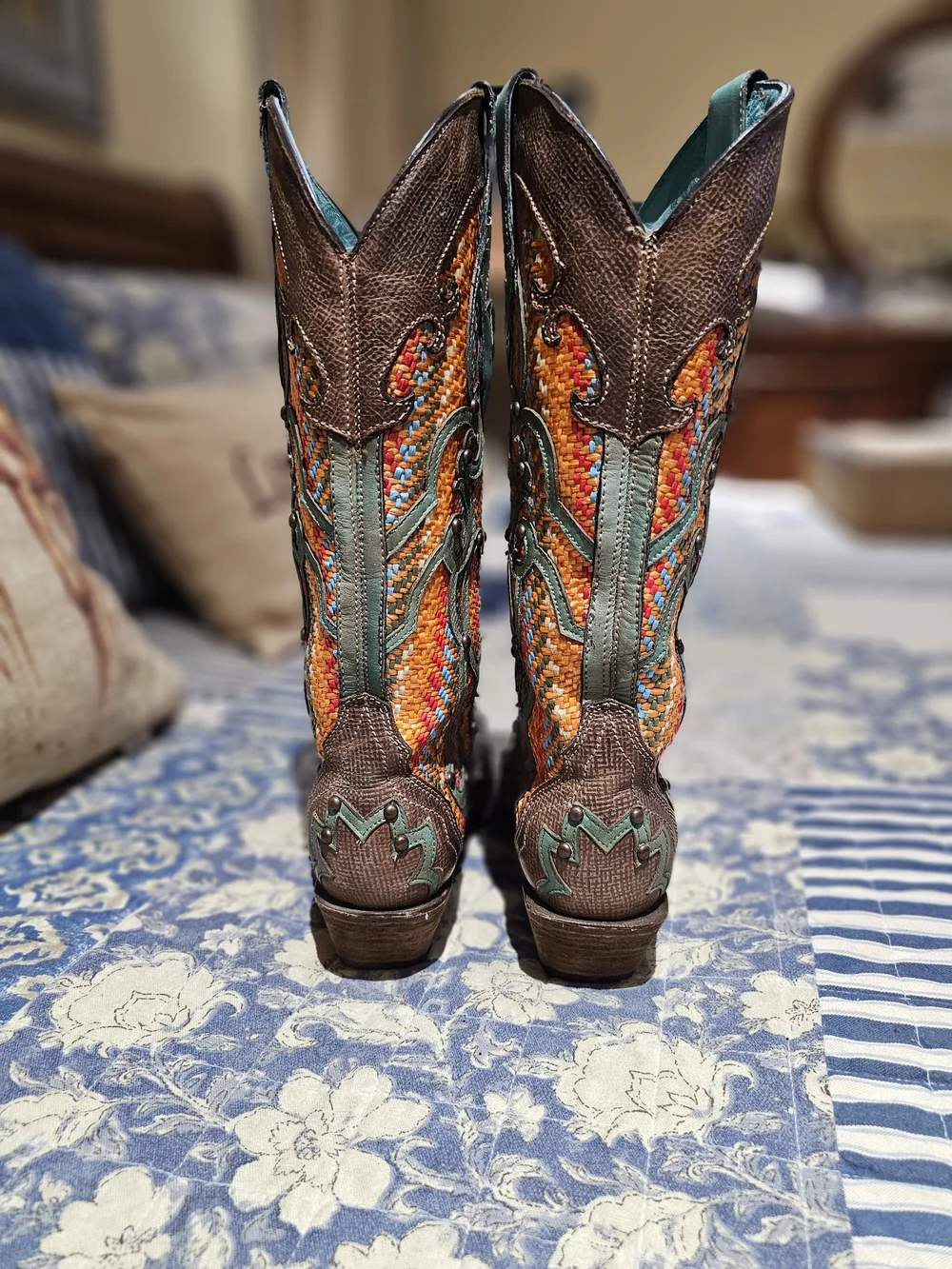 Women’s Genuine Leather Western Boots Multi Colors With Stud Accents - Picture 5 of 10